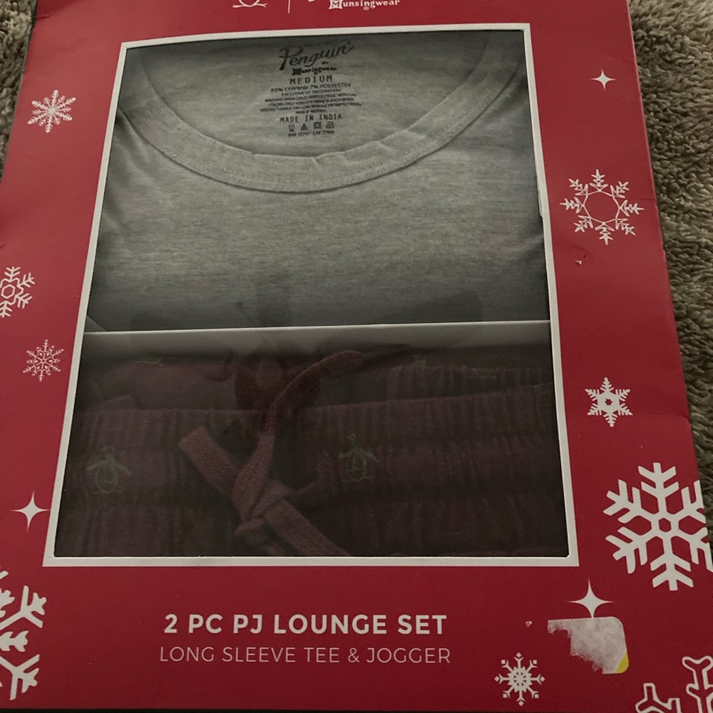 Original Penguin Gray and Red Pajama Set for Relaxed Lounging Size M